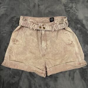 BDG Urban Outfitters Womens Paperbag Wist Denim Shorts Size 28 Pink Blush Belted